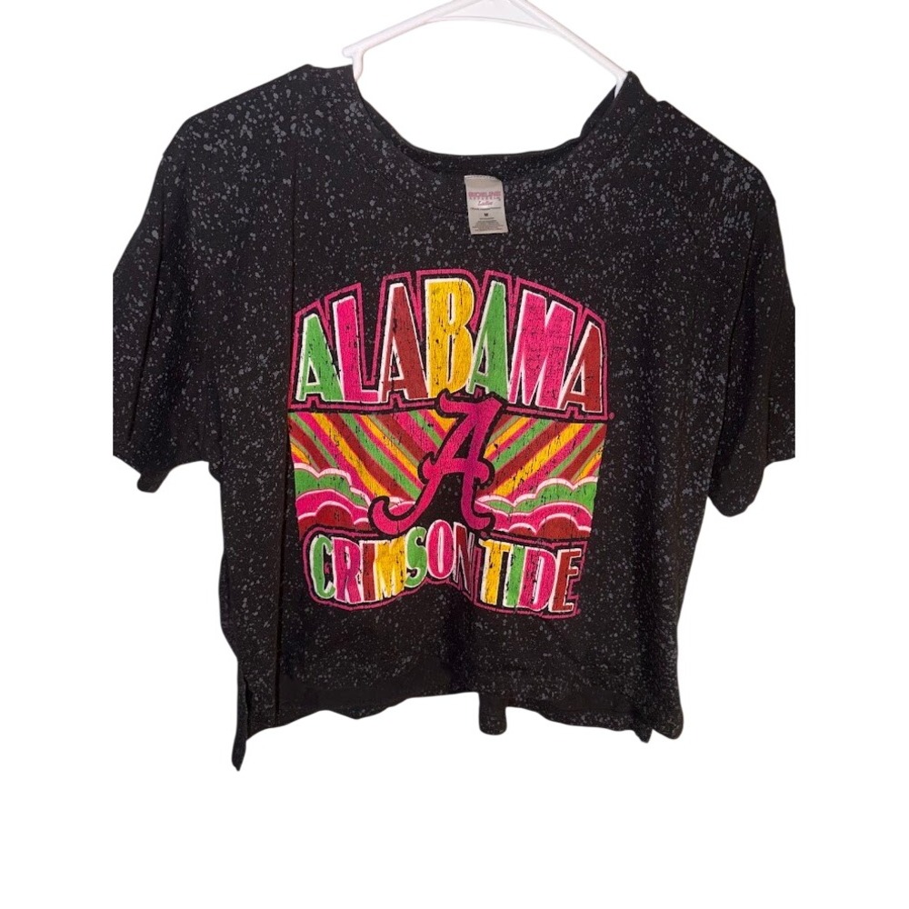 Sideline Apparel Alabama Crimson Tide Womens Medium Black Speckle Crop T-Shirt